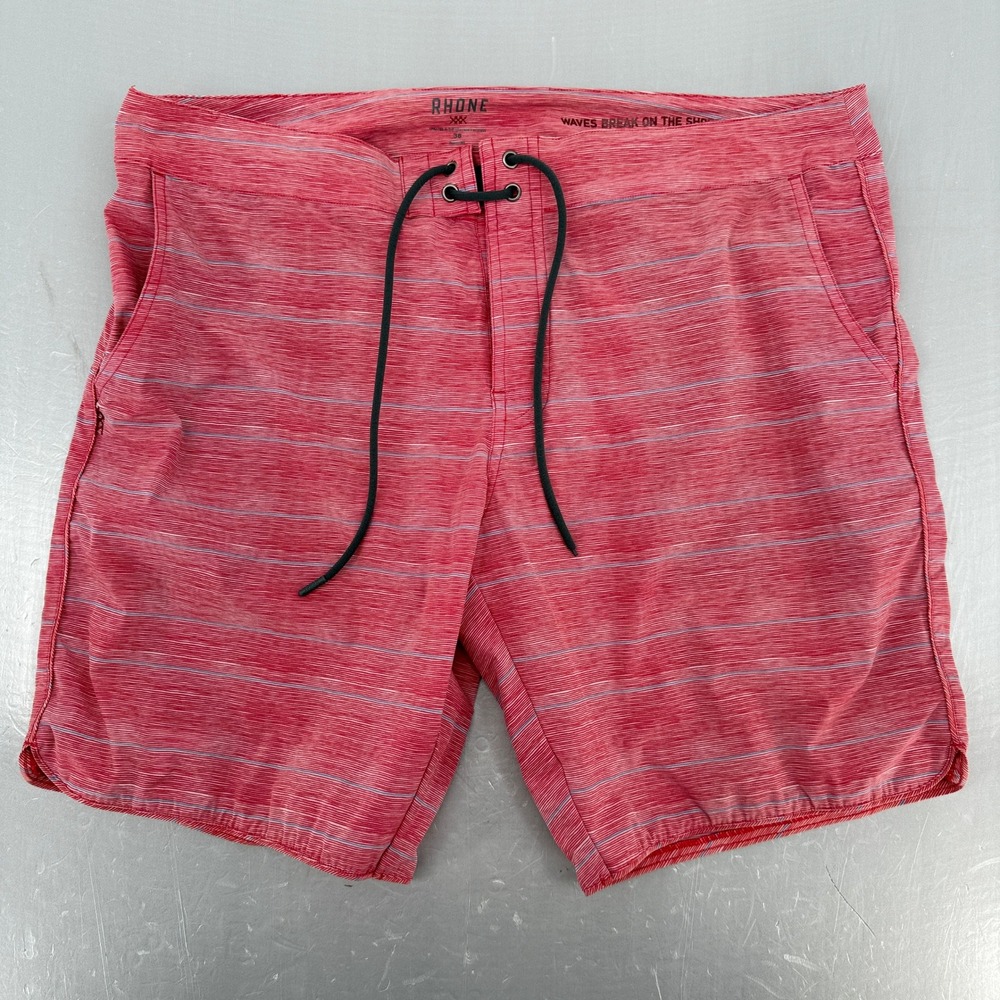 Rhone Mens Red Space Dye Striped Board Shorts Swim Trunks Size 38 Drawstring
